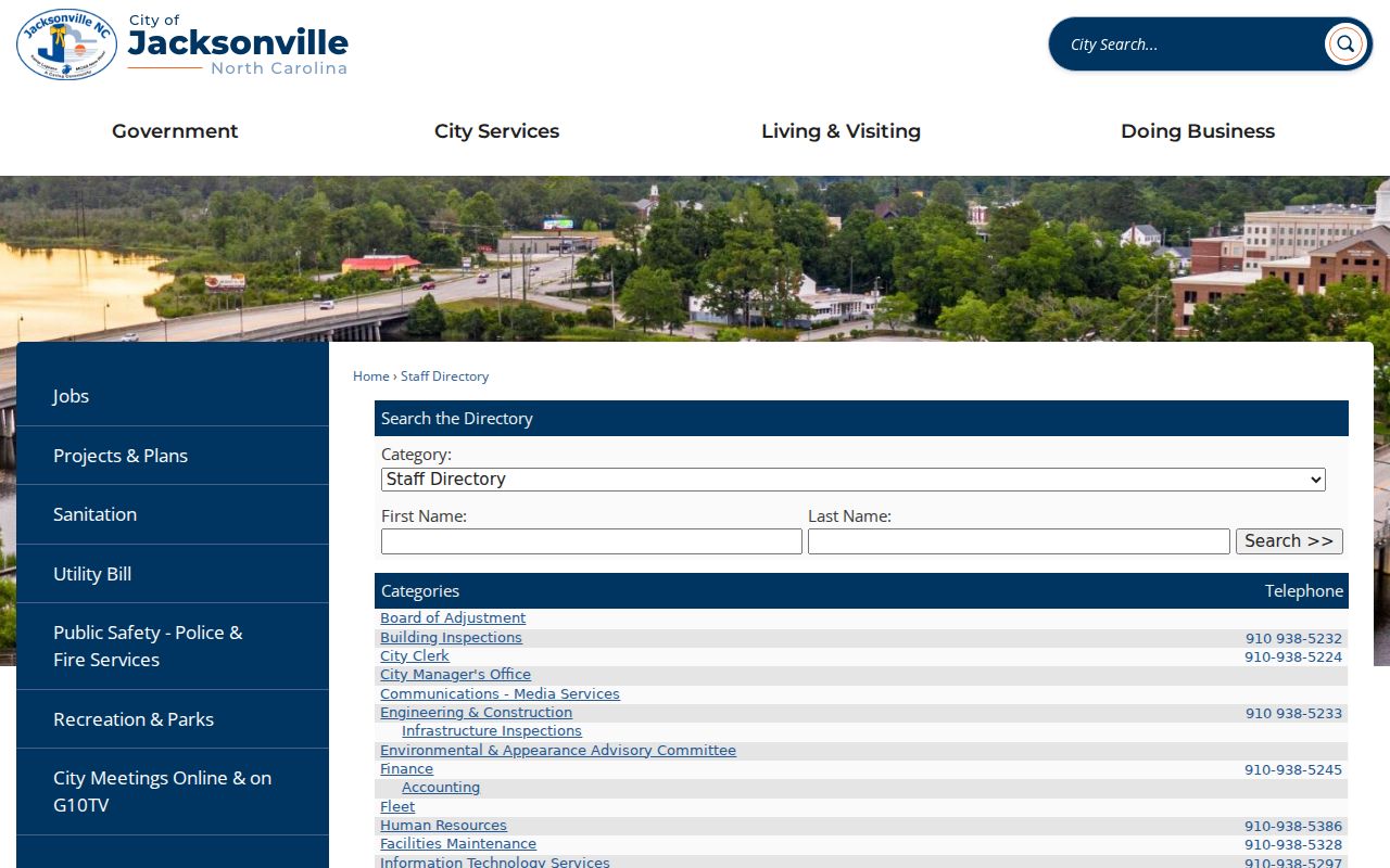 Jacksonville people directories city staff search screen
