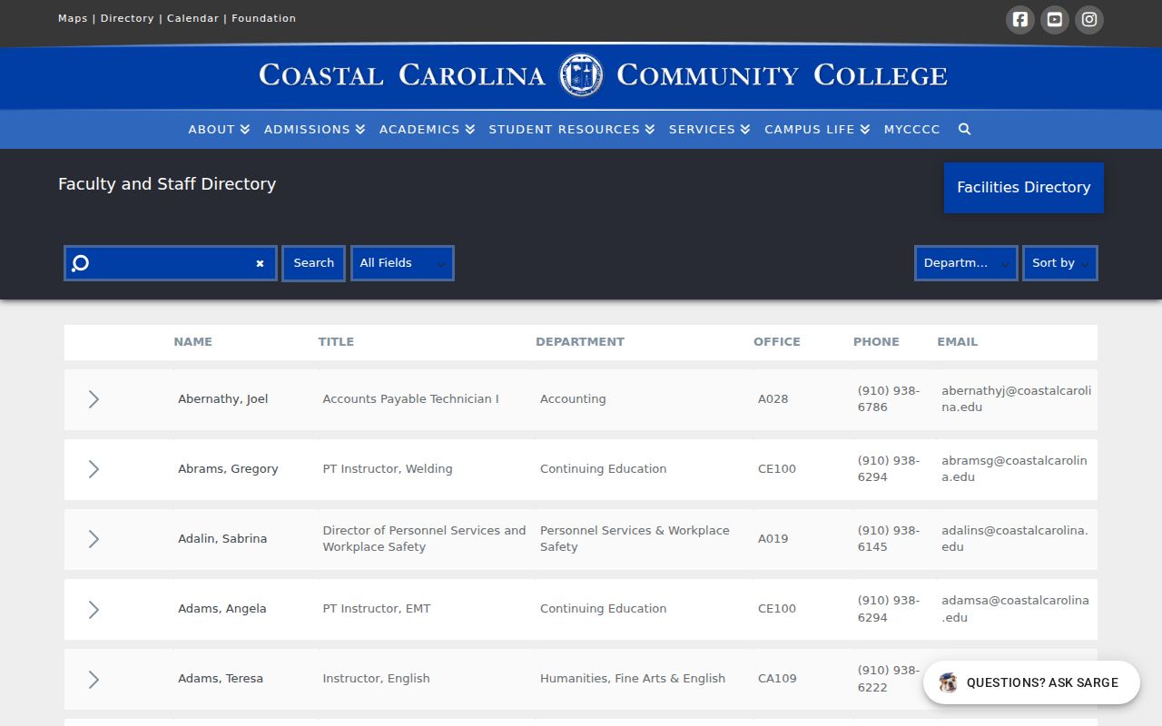 Jacksonville people directories Coastal Carolina faculty and staff search