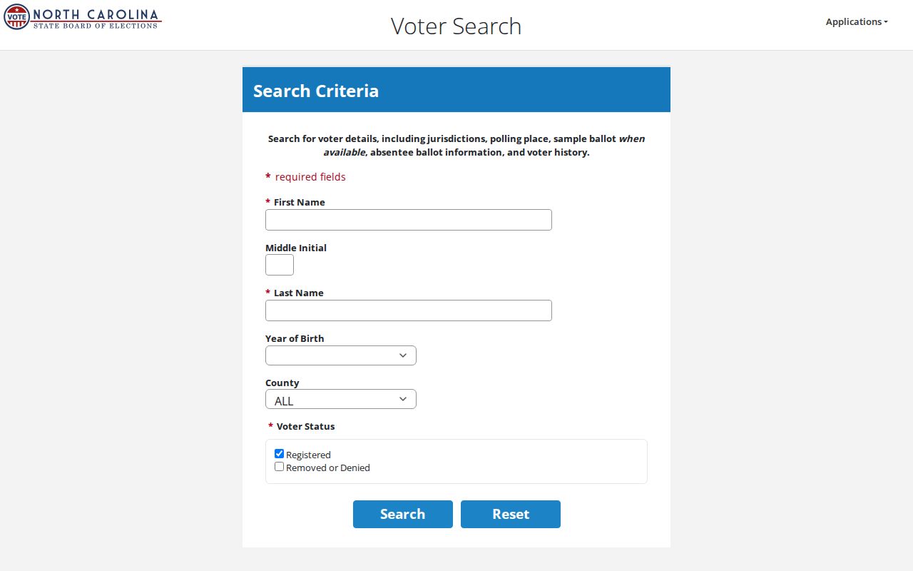 Jacksonville voter records search fields in the NCSBE lookup
