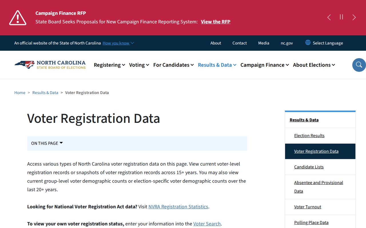 Jacksonville voter records data download page for Onslow County